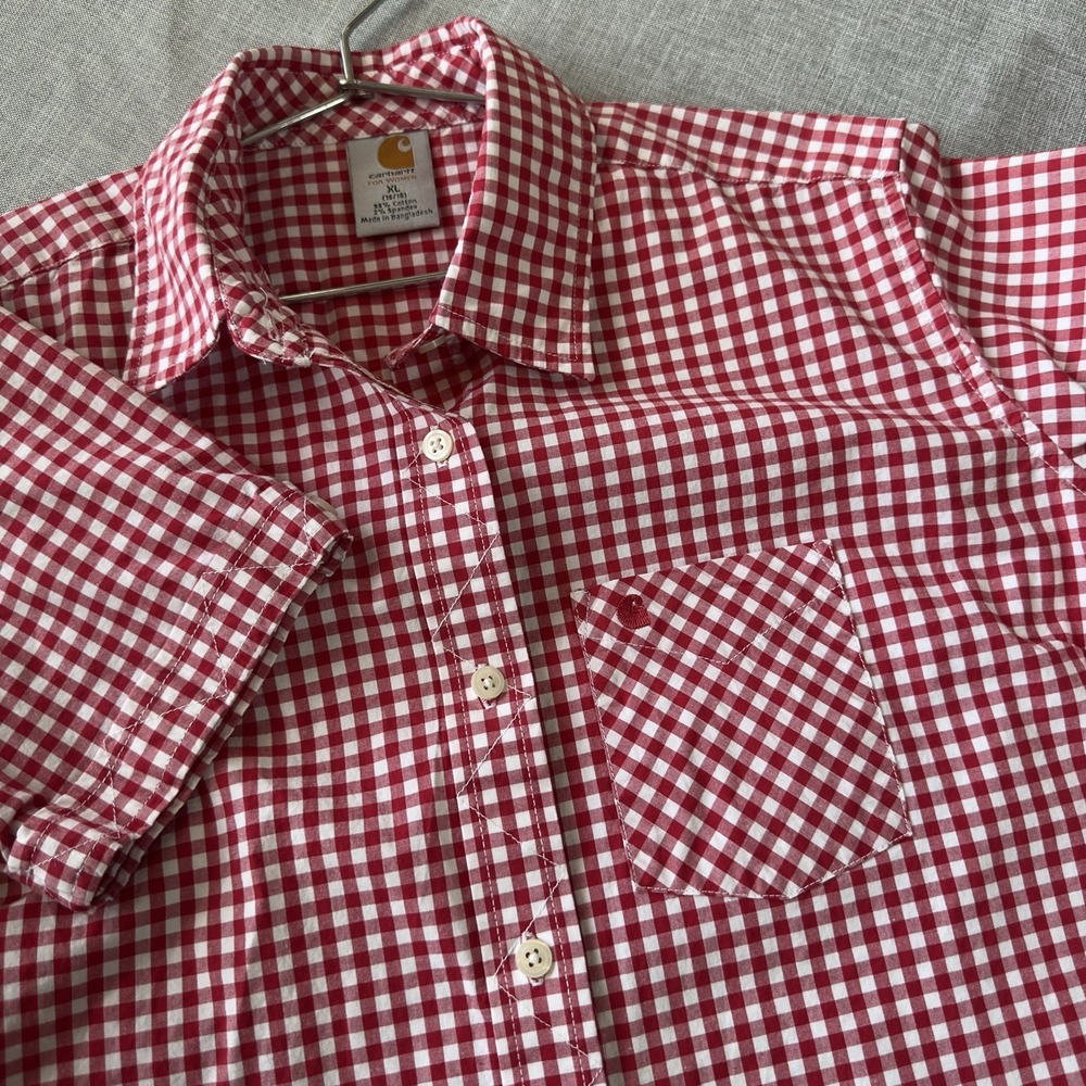 Carhartt Gingham Shirt Red White Short sleeve W XL Cotton Farm Flex Rockabilly
